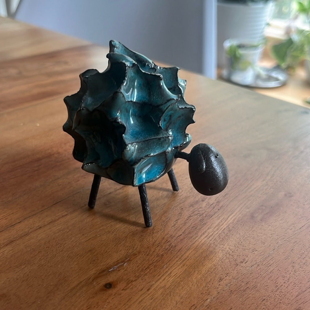 Enigma pottery and metal wire sheep figurine